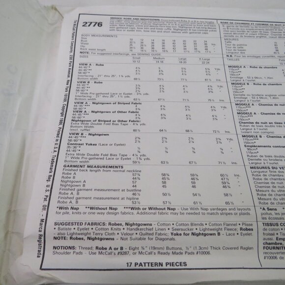 McCall's 2776 sewing pattern EASY Robe, nightgown Small Petite - Picture 6 of 10